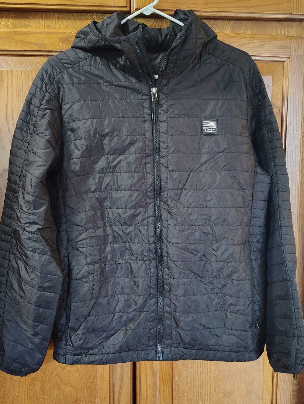 Dutch Bros Puffer Quilt Hooded Full Zip Jacket Black Size Large 1992 Logo